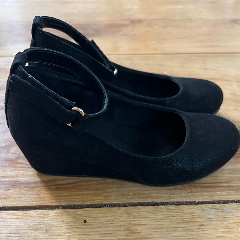 Shimmer Black Wedge Shoes